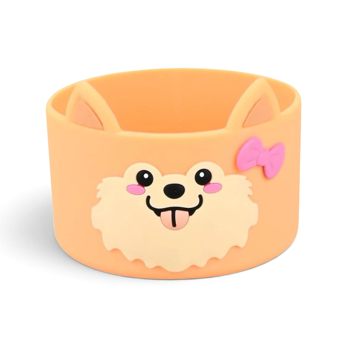 Capa de Silicone Médio - Variados 3D com design de cachorro laranja, ideal para proteção de copos e garrafas de 350 ml a 750 ml.