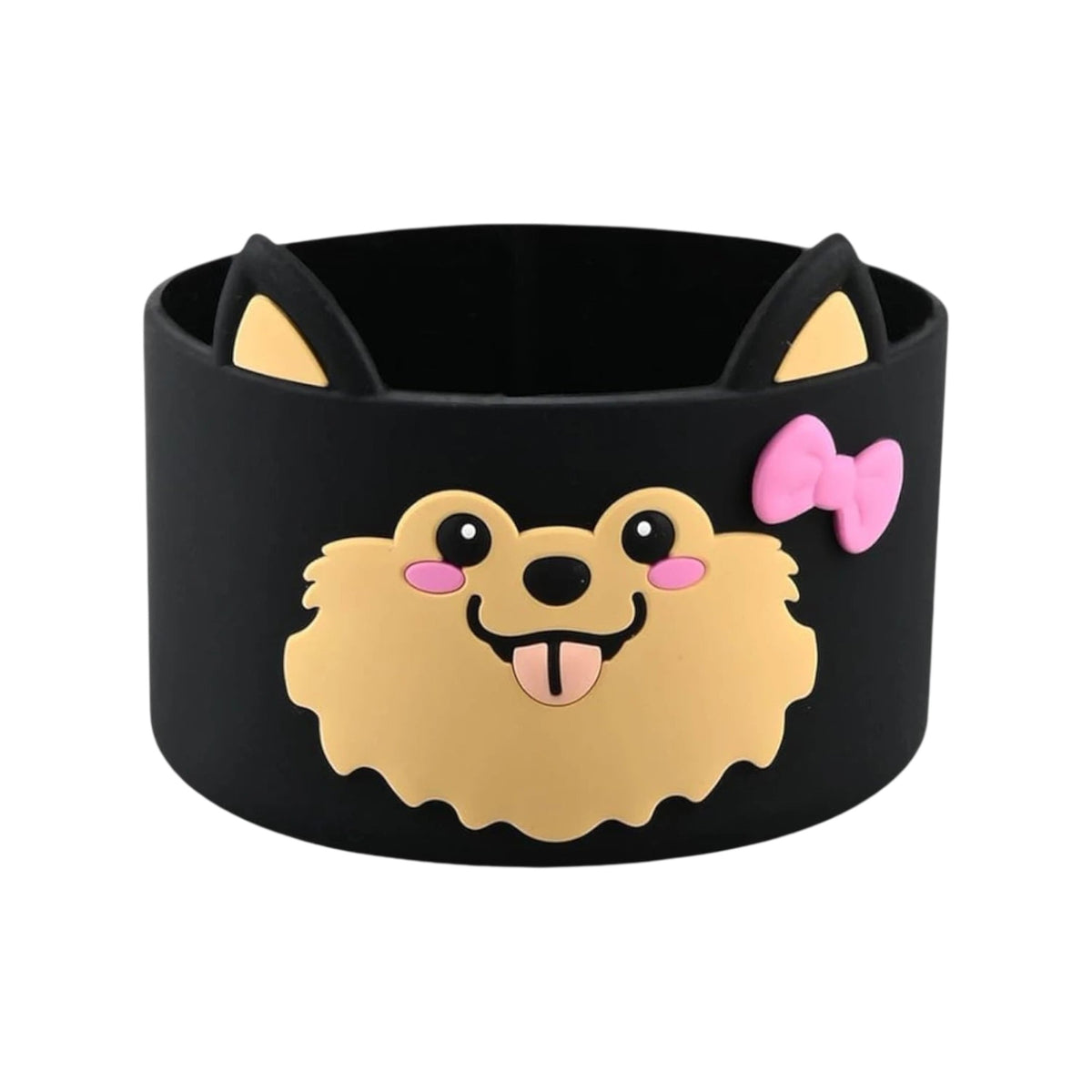 Capa de Silicone Médio - Variados 3D com design de cachorro e laço rosa, ideal para proteção e estilo de copos e garrafas.