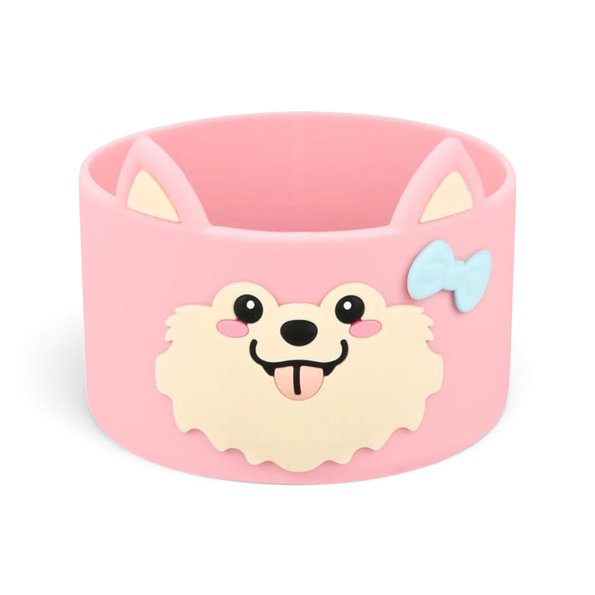 Capa de Silicone Médio - Variados 3D em rosa com ilustração de cão, ideal para copos Quencher e garrafas de 350 ml a 750 ml.