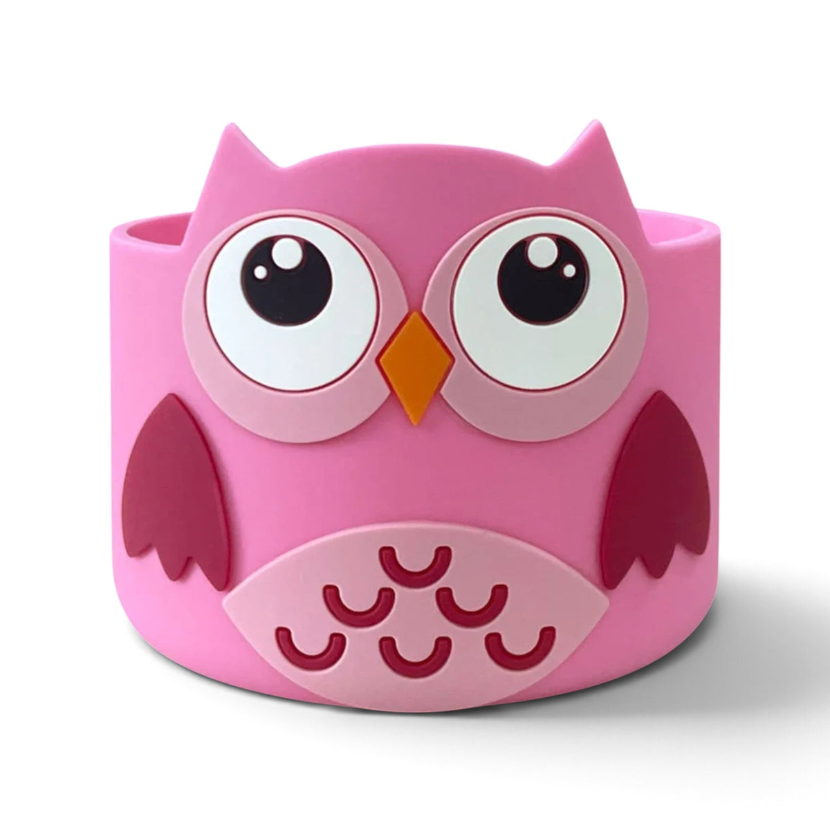 Capa de Silicone Médio - Variados 3D com design de coruja rosa para proteção de copos e garrafas, estilo e durabilidade diários.