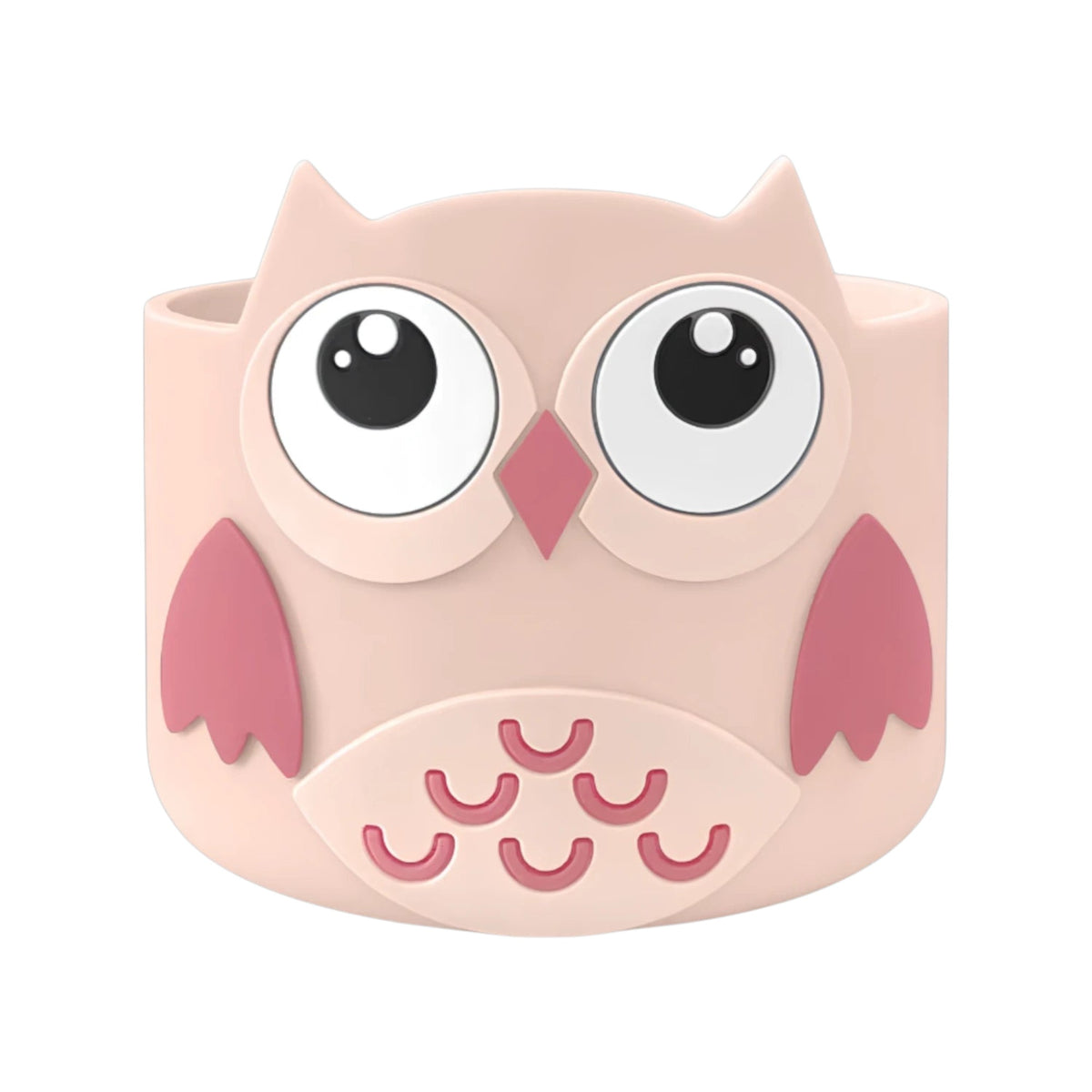 Capa de Silicone Médio - Variados 3D com design de coruja rosa, ideal para proteção de copos e garrafas, durável e estilosa.