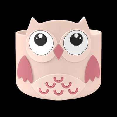 Capa de Silicone Médio - Variados 3D com design de coruja rosa, ideal para proteção de copos e garrafas, durável e estilosa.