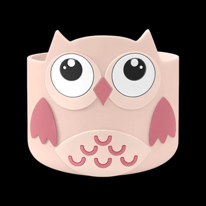 Capa de Silicone Médio - Variados 3D com design de coruja rosa, ideal para proteção de copos e garrafas, durável e estilosa.