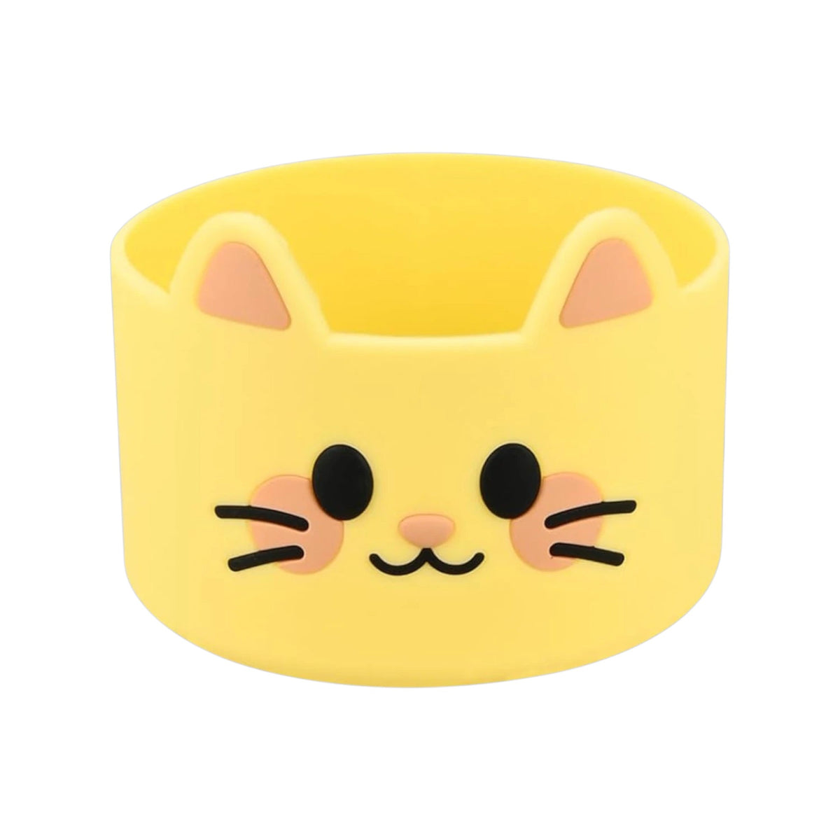 Capa de Silicone Médio - Variados 3D com design de gato amarelo, ideal para proteger e estilizar copos e garrafas de 350 ml a 750 ml.