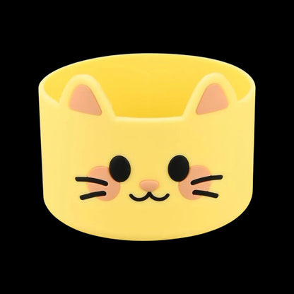 Capa de Silicone Médio - Variados 3D com design de gato amarelo, ideal para proteger e estilizar copos e garrafas de 350 ml a 750 ml.