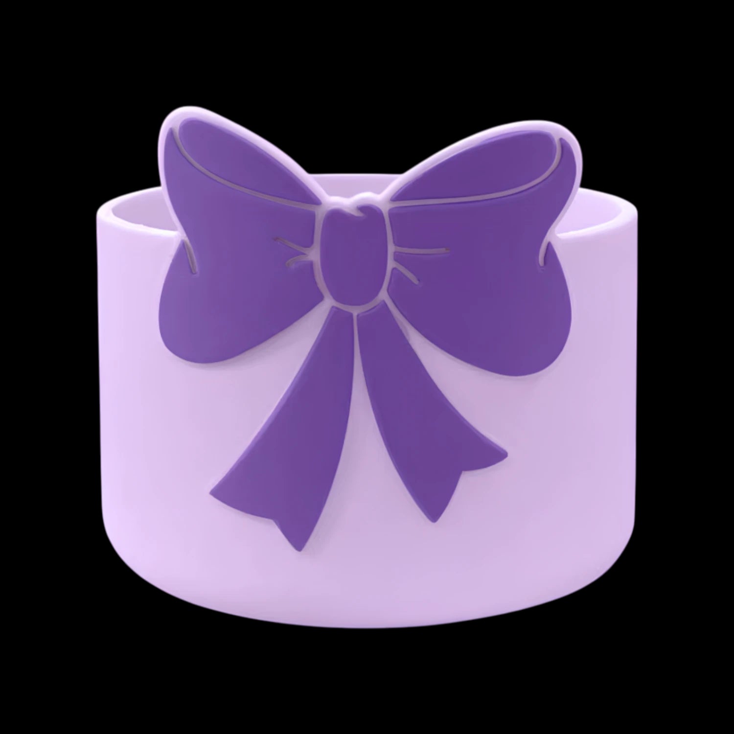 Capa de Silicone Médio - Variados 3D com laço roxo, protege copos de até 750 ml, ideal para estilo e durabilidade. Texto em português.