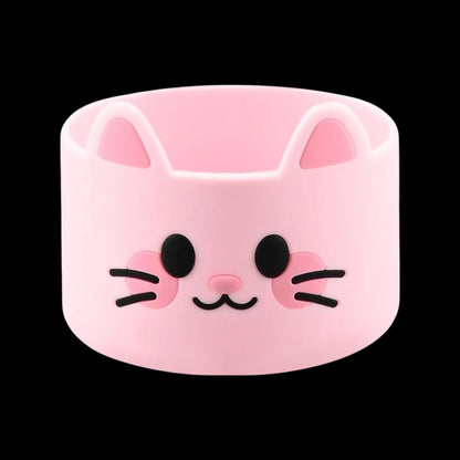 Capa de Silicone Médio - Variados 3D em formato de gatinho rosa, ideal para copos e garrafas de 350 ml a 750 ml.