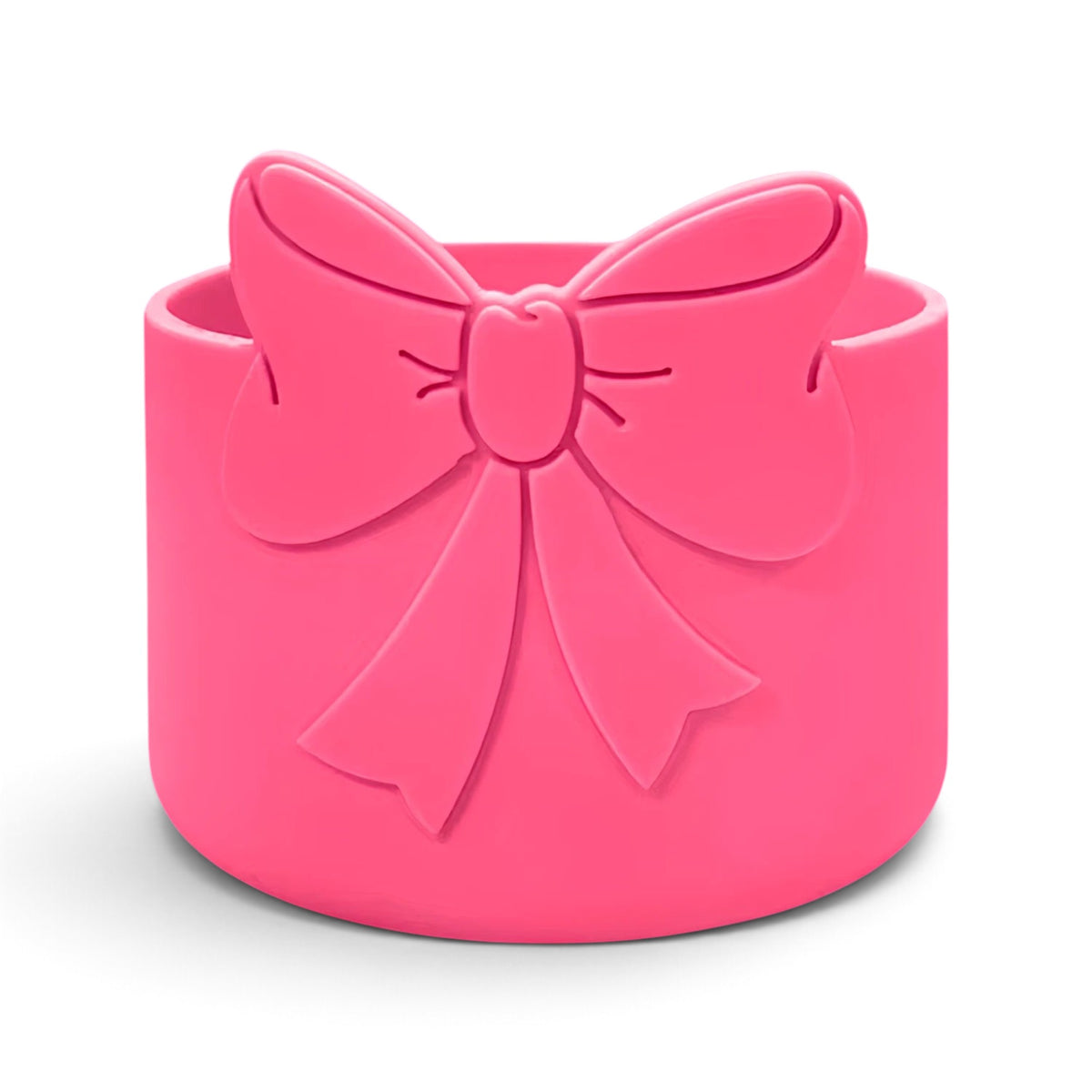 Capa de Silicone Médio - Variados 3D rosa com laço decorativo, ideal para proteção e estilo de copos e garrafas entre 350 ml e 750 ml.