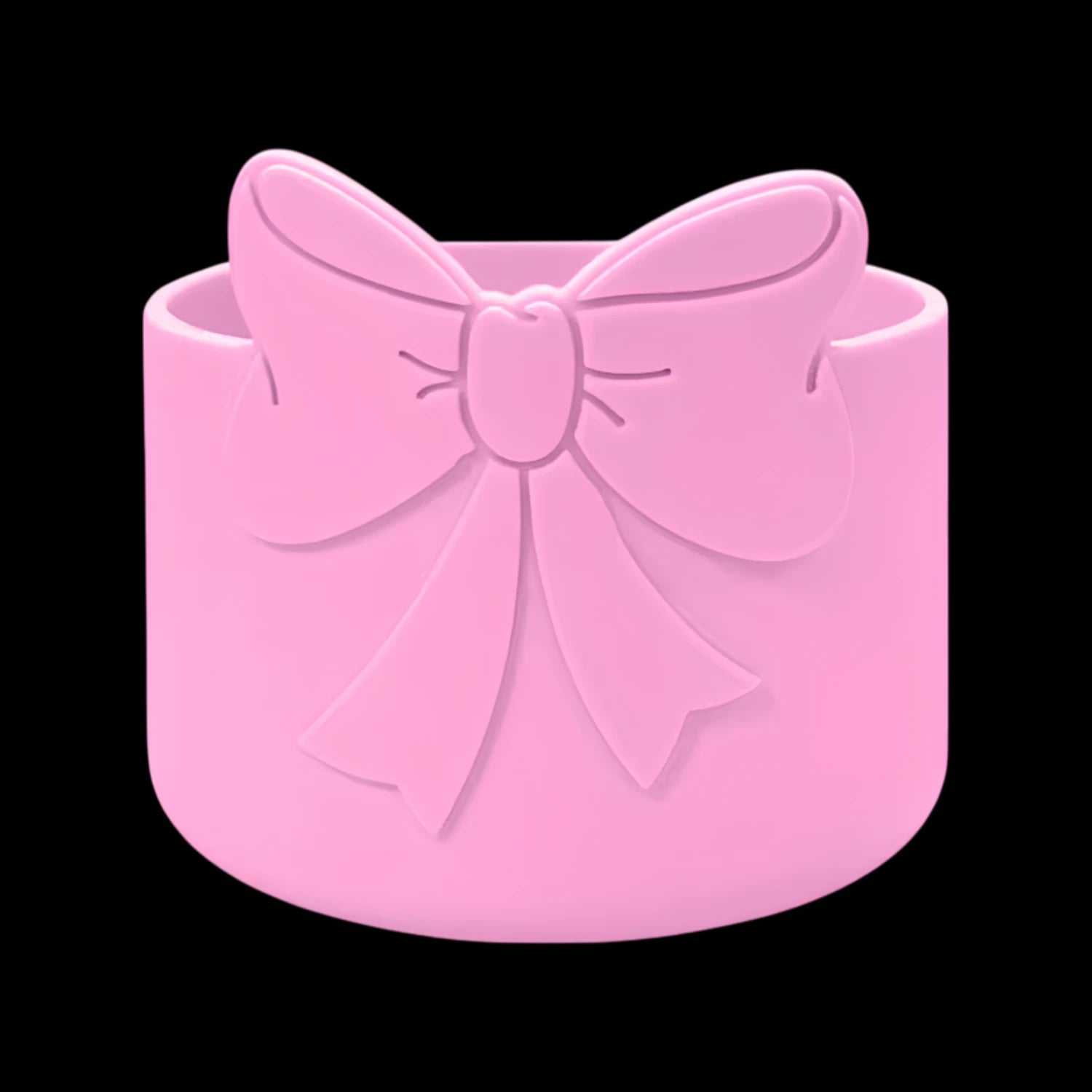 Capa de Silicone Médio - Variados 3D rosa com laço, protetor elegante para copos e garrafas, evita riscos e ruídos, fácil de usar.