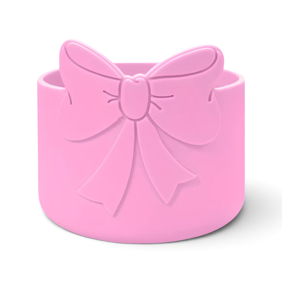 Capa de Silicone Médio - Variados 3D rosa com laço, protetor elegante para copos e garrafas, evita riscos e ruídos, fácil de usar.