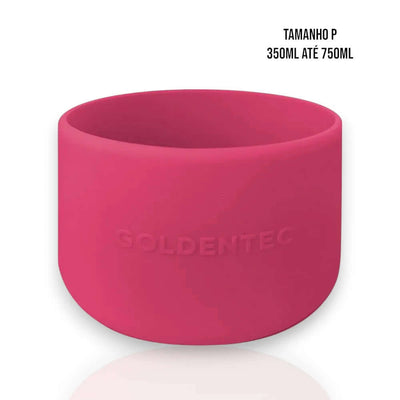 Capa de Silicone Goldentec P rosa para garrafas de 350ml a 750ml, garantindo proteção e estabilidade.