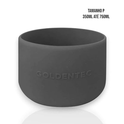 Capa de Silicone Goldentec P para proteção de garrafas térmicas de 350ml a 750ml, evitando impactos e arranhões.