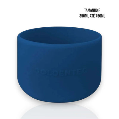 Capa de Silicone Goldentec P azul para garrafas térmicas de 350ml a 750ml, proteção contra impactos, arranhões e desgaste diário.