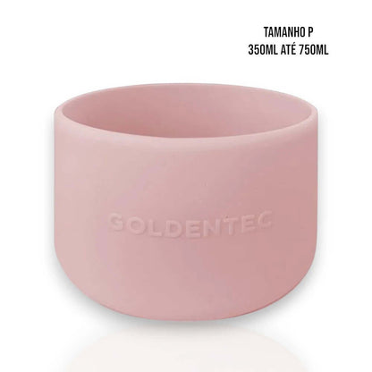 Capa de Silicone Goldentec P rosa para garrafas de 350ml a 750ml, proteção contra impactos e arranhões, design flexível e estável.