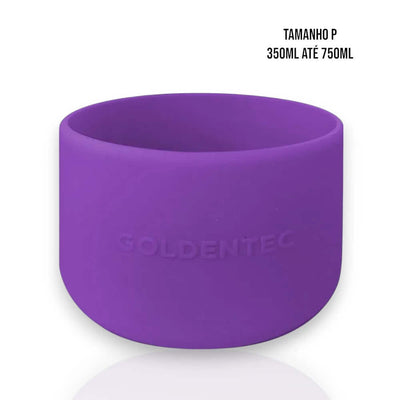 Capa de Silicone Goldentec P roxa para proteger garrafas térmicas de 350ml a 750ml, garantindo segurança e estabilidade.