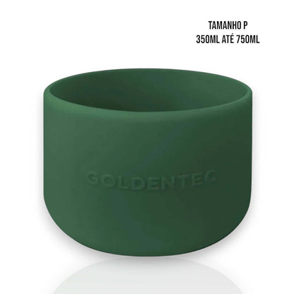 Capa de Silicone Goldentec P verde para garrafas térmicas 350ml a 750ml, flexível e estável, proteção contra impactos e arranhões.