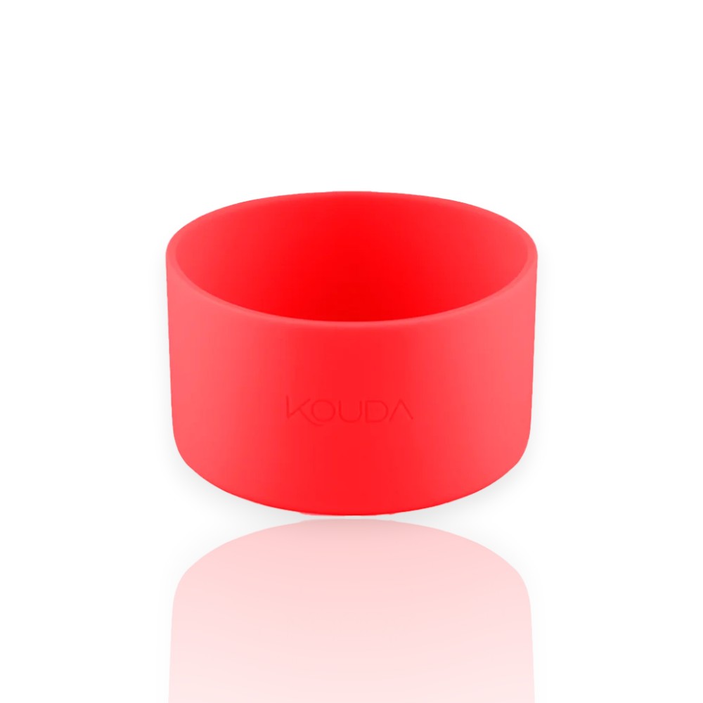 Capa de Silicone Kouda – Ladakh e Martial P, protetor de base para garrafas em silicone vermelho, evita arranhões e danos.