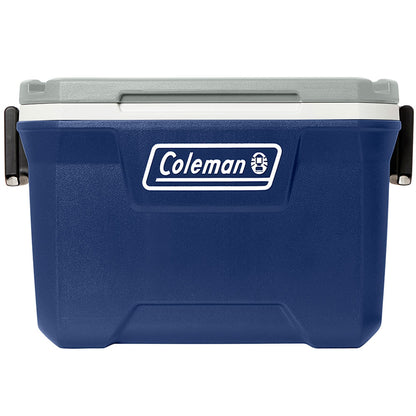 Caixa Térmica 49L Lakeside Coleman azul com alças laterais, capacidade para 80 latas, ideal para eventos e transporte efetivo.