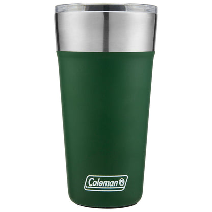 Copo Térmico Coleman com Tampa 600ml verde emborrachado com tampa prateada, ideal para segurança e praticidade.