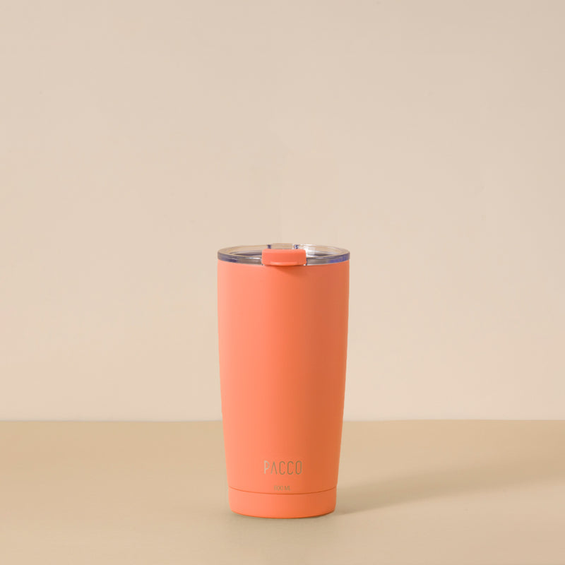 Copo Térmico PACCO ThermoCup 600ml laranja com retenção térmica e design moderno para bebidas quentes e frias.