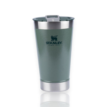 Copo Térmico de Cerveja com tampa Stanley 473ml em aço inoxidável verde com isolamento a vácuo, ideal para manter bebidas geladas.