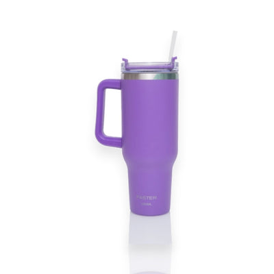 Copo Térmico Faster - 1200ml roxo com isolamento térmico em aço inoxidável, ideal para bebidas quentes e frias, capacidade grande.