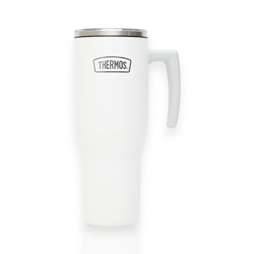 Copo Térmico com canudo Thermos - 1100ml em aço inoxidável branco com isolamento a vácuo para bebidas quentes e frias.