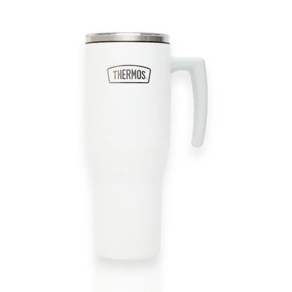 Copo Térmico com canudo Thermos - 1100ml em aço inoxidável branco com isolamento a vácuo para bebidas quentes e frias.