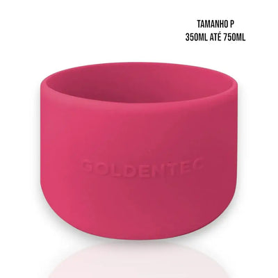 Capa de Silicone Goldentec P rosa para proteger garrafas térmicas de 350ml a 750ml, garantindo segurança contra impactos e arranhões.