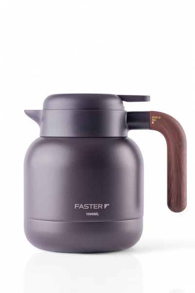 Garrafa de Café Expresso Faster - 1000ml com isolamento a vácuo, ideal para manter líquidos quentes, corpo em aço inoxidável premium.