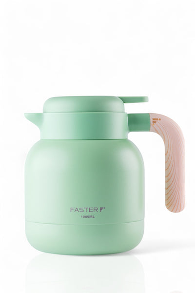 Garrafa de Café Expresso Faster - 1000ml verde com isolamento a vácuo para manter líquidos quentes, design elegante e materiais premium.