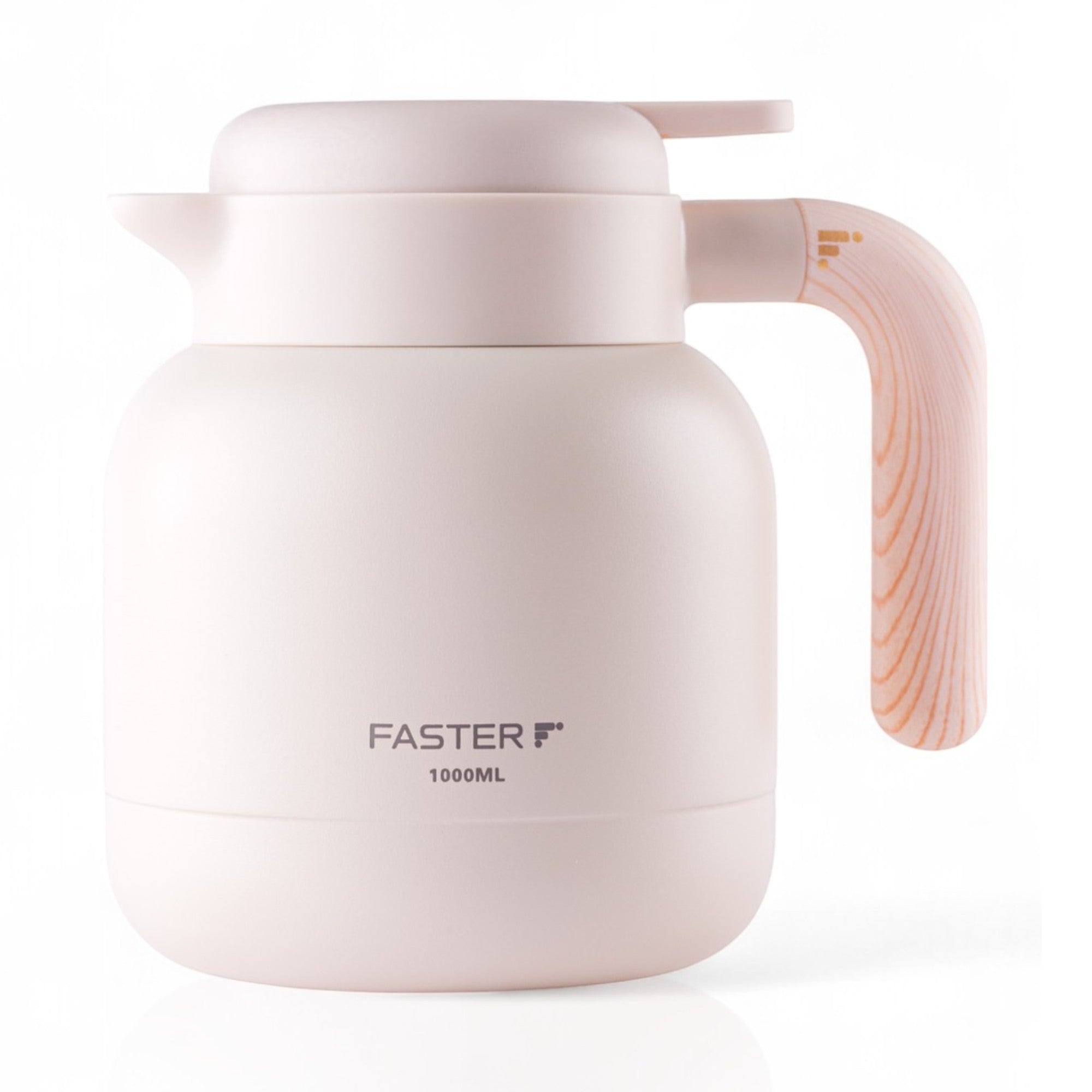 Garrafa de Café Expresso Faster - 1000ml, garrafa térmica branca com alça de madeira, design elegante ideal para café quente.