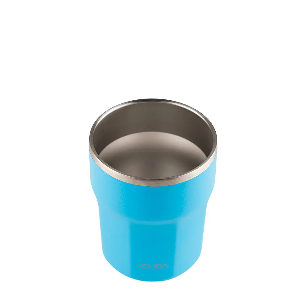 Copo Térmico Kouda Egeu 270ml azul para café, compacto e portátil, ideal para escritório ou casa.