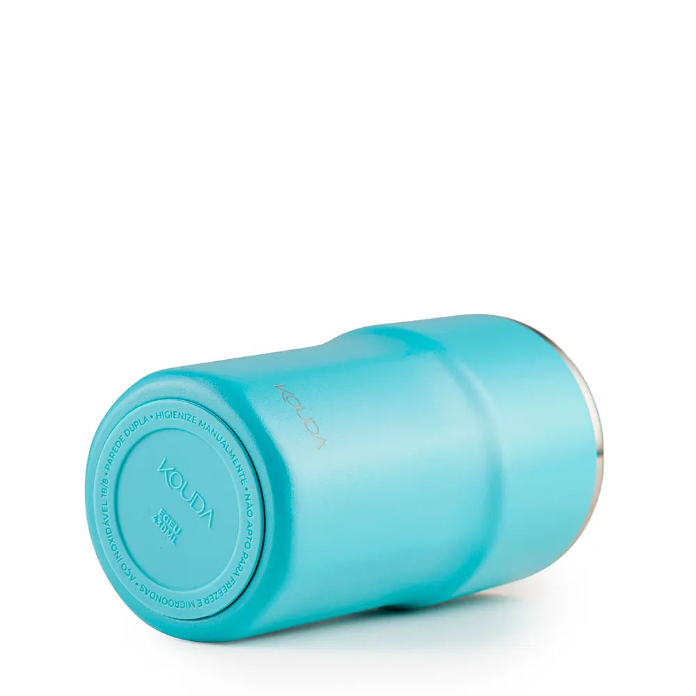 Copo Térmico Kouda Egeu 430ml em azul, elegante e compacto, ideal para bebidas quentes ou frias, com design moderno e eficiente.