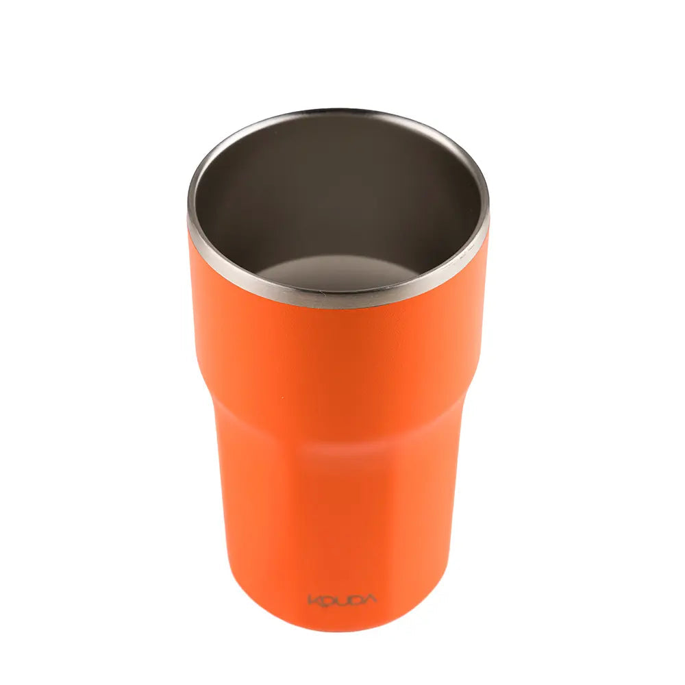 Copo Térmico Kouda Egeu 430ml em cor laranja, ideal para café e bebidas geladas, com design moderno e eficiência térmica.