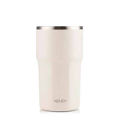 Copo Térmico Kouda Egeu 430ml em branco, ideal para bebidas quentes e frias, com design moderno e eficiente conservação térmica.