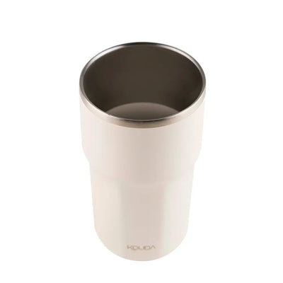 Copo Térmico Kouda Egeu 430ml branco, ideal para café e bebidas geladas, com design moderno e conservação térmica eficiente.