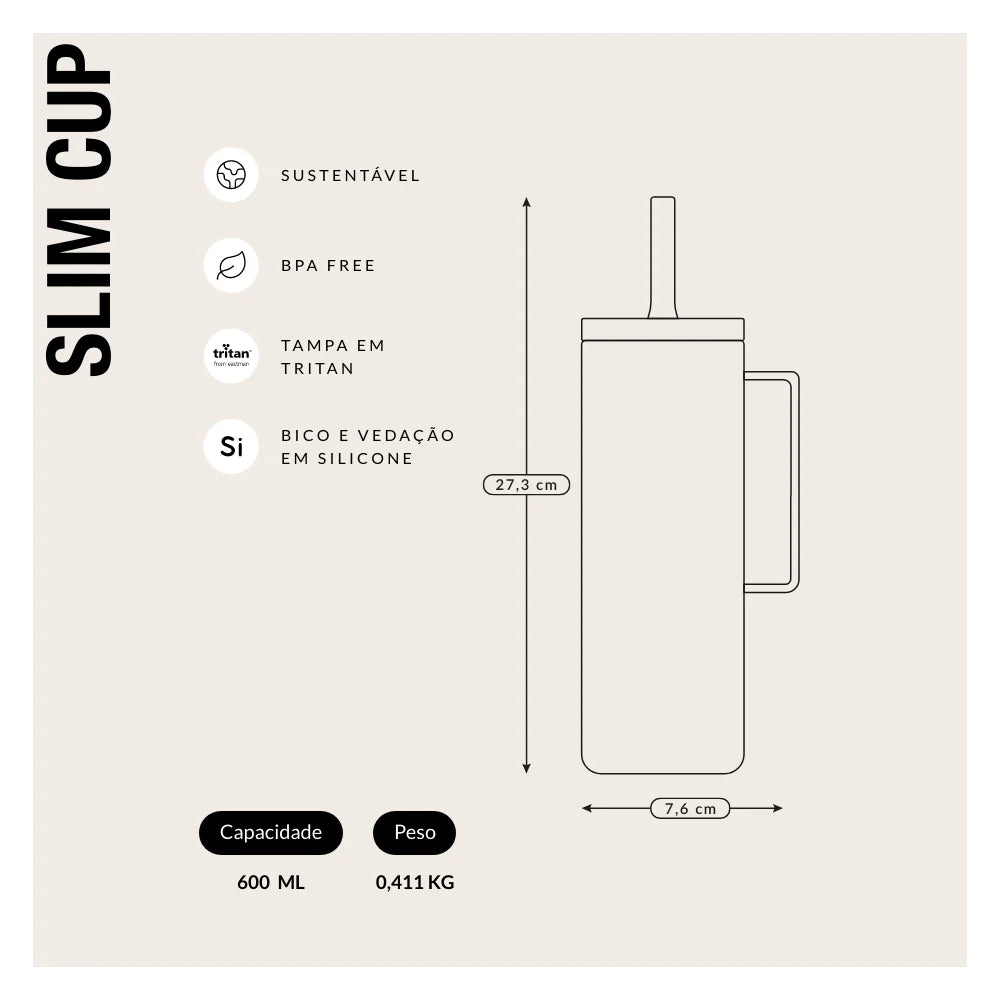 Copo Térmico Slim Cup 600ml PACCO