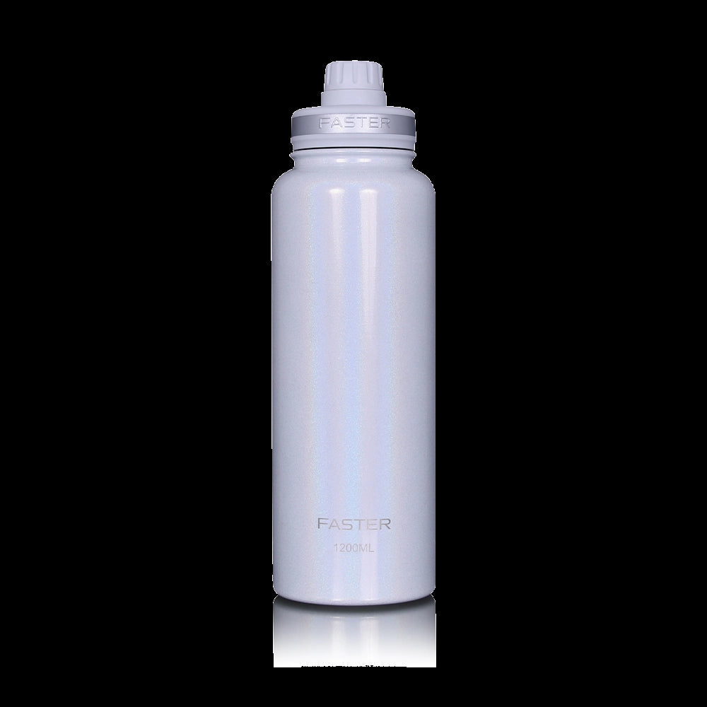 Garrafa Térmica Faster - 1200ml, material inoxidável durável, mantém bebidas quentes por 12h e frias por 24h, design moderno em branco.