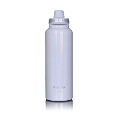 Garrafa Térmica Faster - 1200ml, material inoxidável durável, mantém bebidas quentes por 12h e frias por 24h, design moderno em branco.