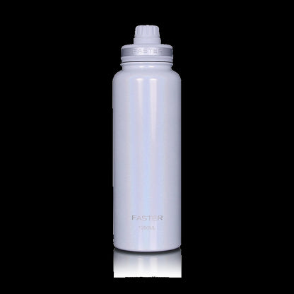 Garrafa Térmica Faster - 1200ml, material inoxidável durável, mantém bebidas quentes por 12h e frias por 24h, design moderno em branco.