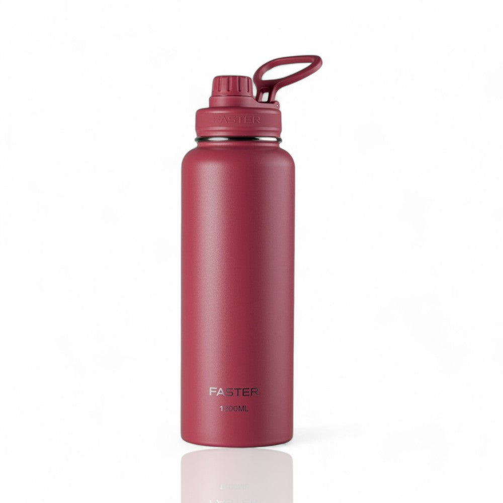 Garrafa Térmica Faster - 1200ml em aço inoxidável vermelho, com isolamento térmico para bebidas quentes e frias. Sustentável e durável.