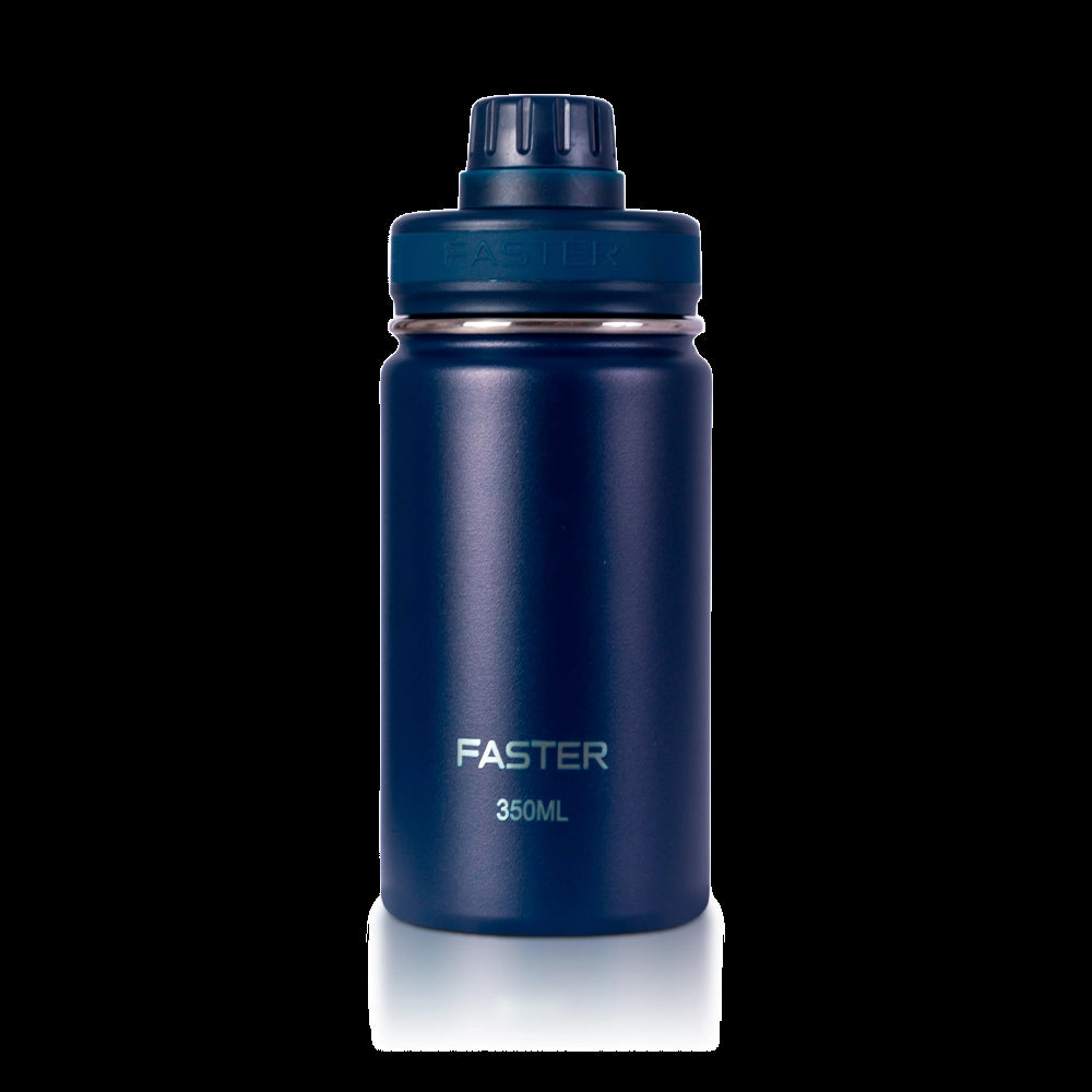 Garrafa Térmica Faster - 350ml azul, ideal para manter bebidas frias ou quentes por mais tempo, perfeita para a escola ou trabalho.