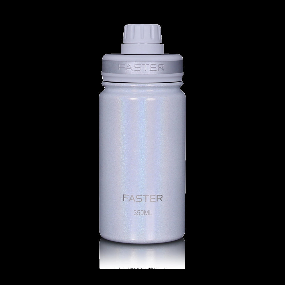 Garrafa Térmica Faster - 350ml prateada, ideal para manter bebidas frias ou quentes, perfeita para incentivar a hidratação.