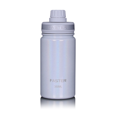 Garrafa Térmica Faster - 350ml prateada, ideal para manter bebidas frias ou quentes, perfeita para incentivar a hidratação.