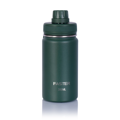 Garrafa Térmica Faster - 350ml verde, ideal para hidratação diária e lancheiras, com design moderno e capacidade para bebidas frias ou quentes.