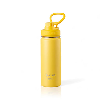 Garrafa Térmica Faster - 500ml em amarelo, ideal para conservar bebidas e sustentável, com design moderno e garantia de 12 meses.