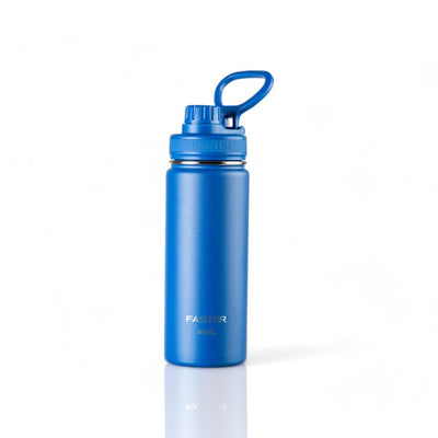 Garrafa Térmica Faster - 500ml azul para bebidas quentes e frias, design moderno, ideal para academia ou viagens, sustentável e durável.