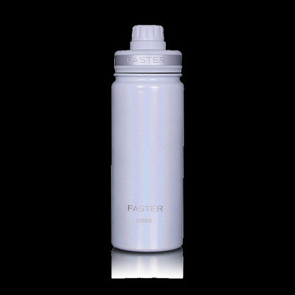 Garrafa Térmica Faster - 500ml branca com design moderno e sustentável, ideal para conservação de bebidas em viagens e academia.
