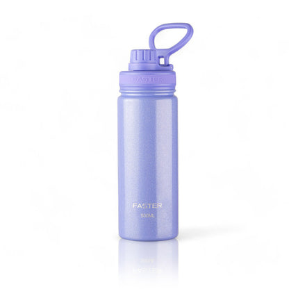 Garrafa Térmica Faster - 500ml roxa com design moderno e alça prática para uso na academia ou em viagens. Sustentabilidade e estilo garantidos.
